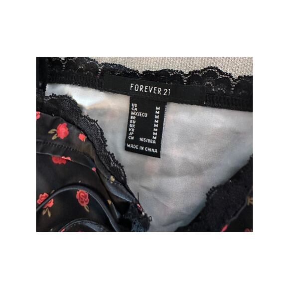 Y2K Forever 21 Black Satin Rose Print Bow Tie Corset Top – Size M - Picture 2 of 2